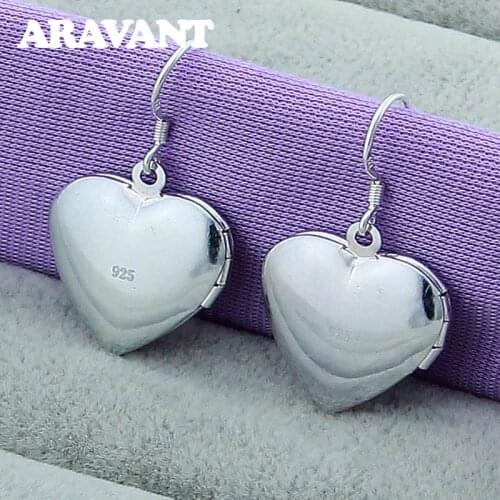 925 Jewelry Heart Photo Frame Silver Drop Earrings For Women Fashion Silver Jewelry Gifts