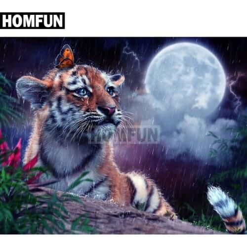 HOMFUN Full Square/Round Drill 5D DIY Diamond Painting "Moonlight Tiger" Embroidery Cross Stitch 5D Home Decor Gift A02312
