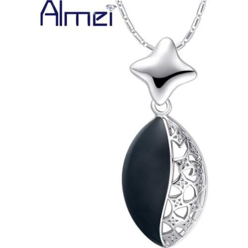 Almei 5%Off Necklaces 2017 Mujer Silver Bijouterie Suspension Enamel Pendant Decoration Women Collares Cute Leaves Jewelry N1071