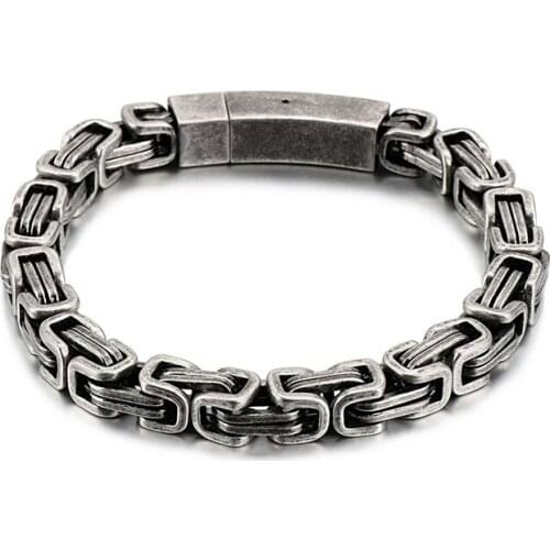 Man Jewels Punk Stainless Steel Byzantine Chain Bracelet Men 21cm Long Matte Chunky Heavy Linking Chain Bracelet Party Jewelry