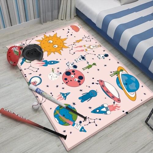 Top Brand Children Carpet Non-Slip Children Safety Flannel Carpet Alien Astronaut Pattern Baby Hand Print Carpet Baby Play Mat
