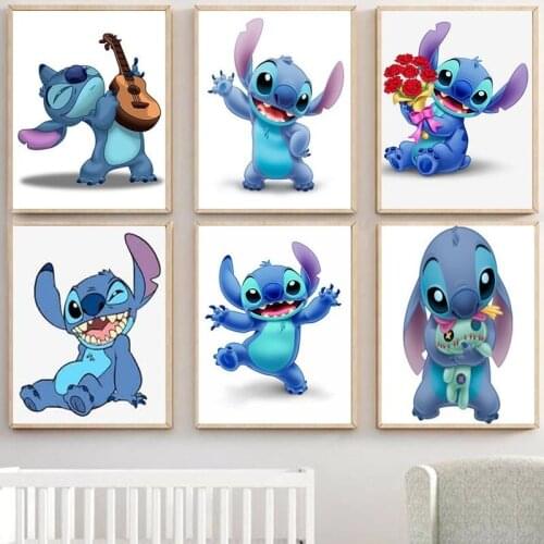 Disney Anime Stitch Canvas Painting Cute Lilo & Stitch Posters and Prints Abstract Wall Art Pictures for Living Room Home Decor