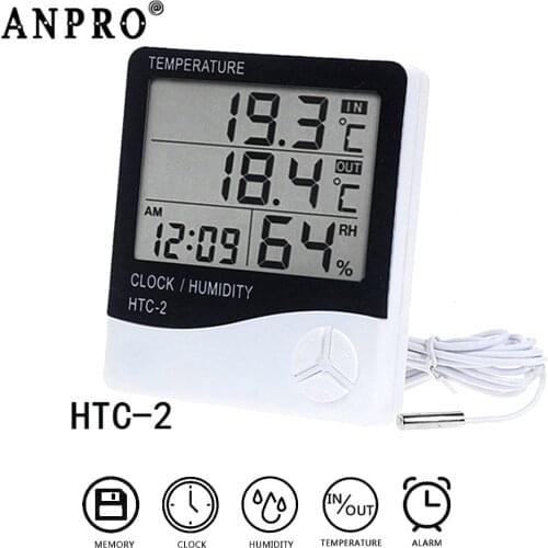 Vastar LCD Electronic Digital Temperature Humidity Meter Indoor Outdoor Thermometer Hygrometer Weather Station Clock HTC-1 HTC-2