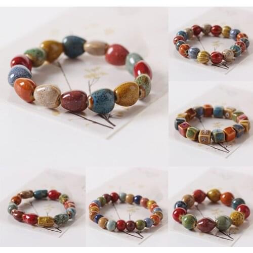 Ethnic Style Fashion Glaze Ceramic Beaded Dainty Bracelets Strand Bracelet Multicolor Elastic For Loves' Gifts 1 Piece