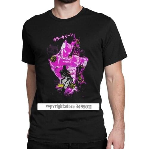 Killer Queen T Shirts Men Jjba Jojo Bizarre Adventure Grey Camisas Novelty Tops T Shirt Round Neck Cotton Tee Shirt for Male