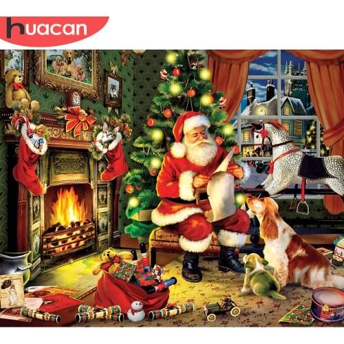 HUACAN Painting By Number Santa Claus Drawing On Canvas DIY Pictures By Number Christmas Hand Painted Home Decoration Gift