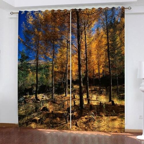 Customized size Luxury Blackout 3D Window Curtains gold forest curtains Thick shading soundproof windproof curtain