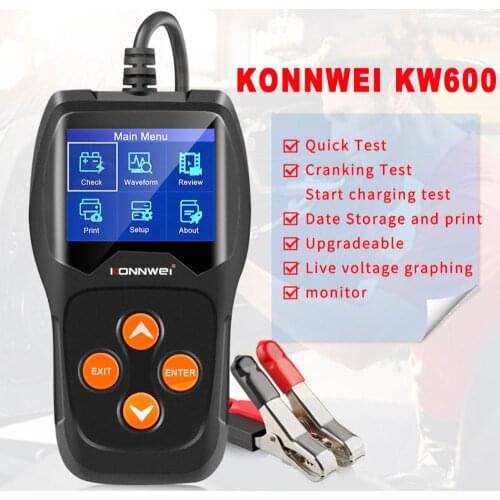 KONNWEI KW600 Car Battery Tester 12V 100 to 2000CCA 12 Volts Quick Cranking Charging Diagnostic Battery Tester Car Battery Tools