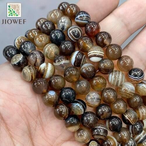 Brown Stripes Agates Round Beads Diy Fashion Bracelet Accessories for Handmade Jewelry Making 15" Strand Chains 4 6 8 10 12 14MM