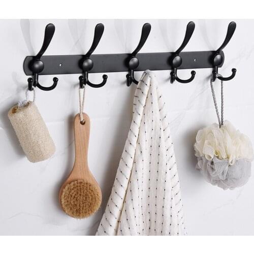 5 Row Robe Hooks 304 Stainless Steel Black Red Antique Bronze Sliver Bathroom Towel Coat Key Holder Kitchen Storage Organization