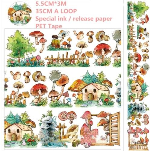 Landscaping Tape Wild mushroom PET Decoration Washi Tape DIY Planner Diary Scrapbooking Masking Tape School Stationery Tape