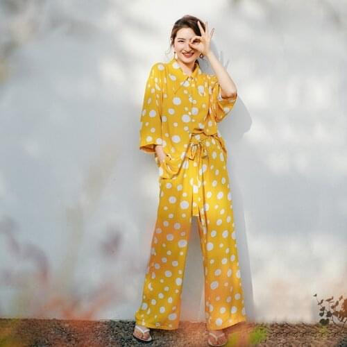 Summer Pijama Lady Simple Comfortable Pajamas Short-sleeved Solid Color Casual Sleepwear Polka Dot Two-piece Set Viscose Pijamas