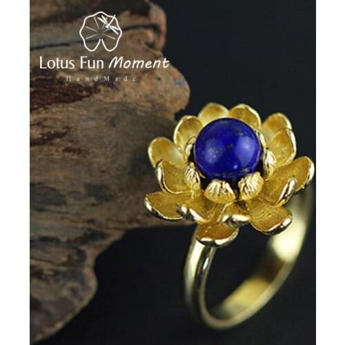 Lotus Fun Moment Real 925 Sterling Silver Natural Pearl Handmade Fashion Jewelry Blooming Lotus Flower Rings for Women Bijoux