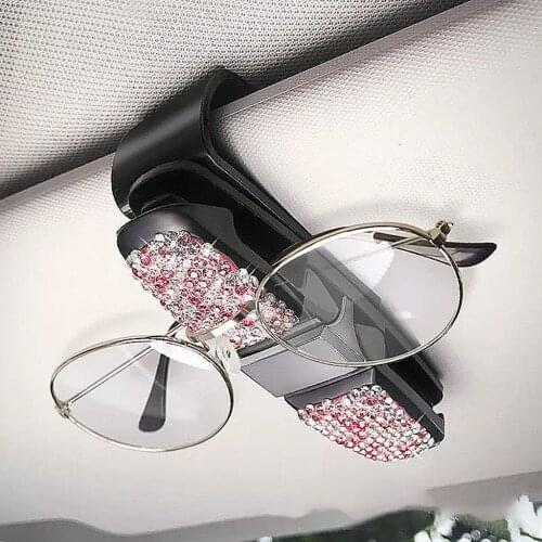 Fashion Rotatable Diamond Sunglasses Glasses Holders for Car Sun Visor Hanger w/ Ticket Card Clip