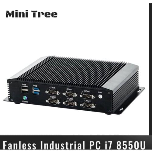 Powerful Industrial Fanless Mini PC Intel Core i7-8550U i5-8250U Rugged Computer 2*Lans 6*COM 8*USB GPIO LPT HD VGA 3G/4G WiFi