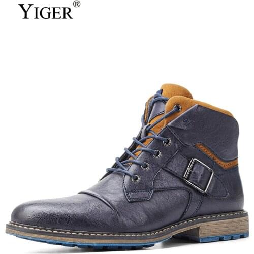 YIGER Mens Casual Boots Ankle Martins Boots Vintage zipper Big Size Tooling Male Genuine Leather Boots Brand new 2021 design