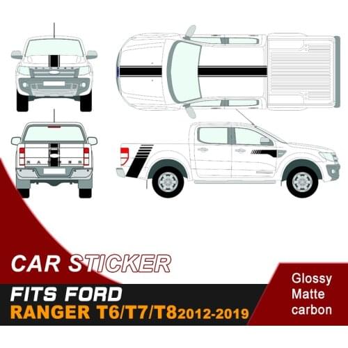 Side body sticker box bed graphic vinyl and tail door car sticker racing stickerfor Ford ranger T6 T7 T8