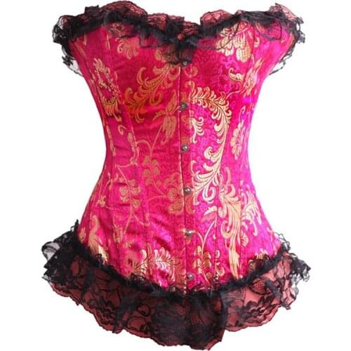 Fancy Burlesque Corset Waist Trainer Corsets Floral Shapewear Bustier Gothic Steampunk Corselet Cincher Boned Lace Gold Floral