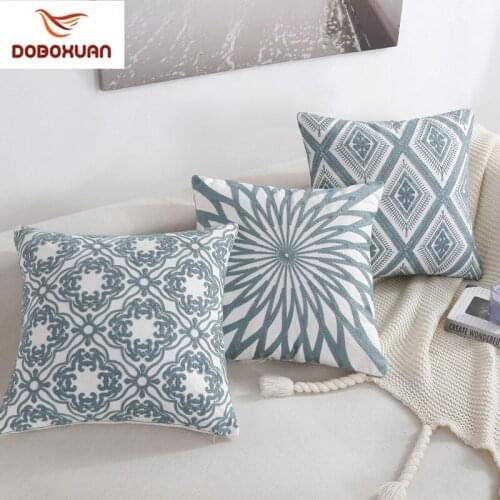 Nordic Blue Embroidery Striped Throw Pillow Cover Home Decorative Crocheted Pillow Sofa Romantic New Year Gifts Cushion Cover