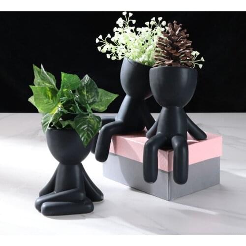 New Nordic Household Ceramics Figurine Small Figures Flower Pot Creative Tabletop Plant Pot Home Decoration Crafts Ornaments