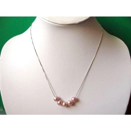 New Arriver Pearl Jewellery,Lovely Mauve Pink Round Freshwater Pearls On S925 Sterling Silvers Snake Chain Necklace