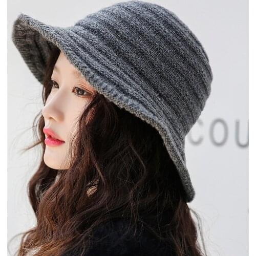 Autumn Winter Women Hat Ladies Winter Bucket Hat New Fashion Packable Knitted Hat Female Hats