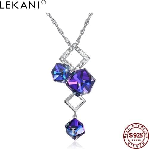 LEKANI 925 Sterling Silver Pendant Necklaces Women Rhombus Simplicity Austria Crystal And Cubic Zirconia Necklace Fine Jewelry