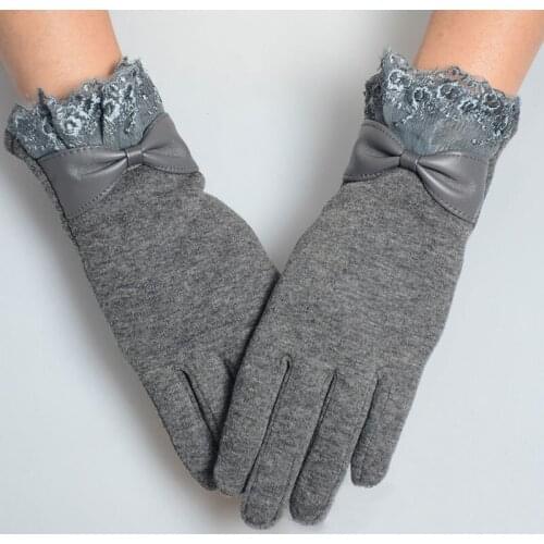 1Pair Fashion Women Winter Lace Bow Gloves Phone Touches Screen Outdoor Wrist Mittens Warm Ladies Gloves JL