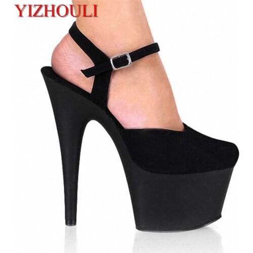 Sexy fashion black flock high heel shoes 15cm Exotic Dancer pole dancing shoes Platforms sandals for women