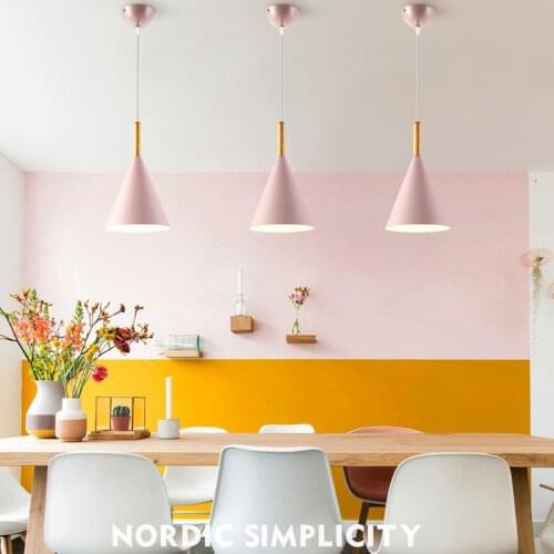 Hanging Ceiling Lamps E27 Wood Aluminum Pendant Lights, living room Restaurants coffee shop and Bar Showcase spot light