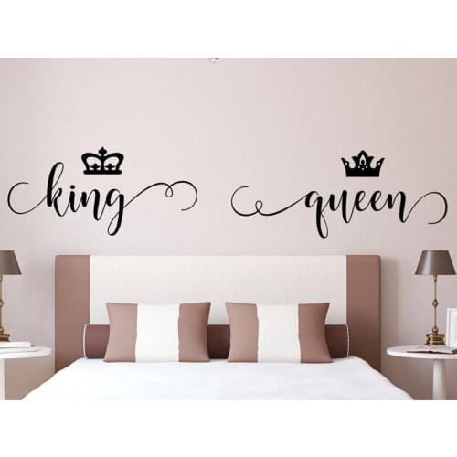 Romantic Bedroom Decor Vinyl Wall Sticker King And Queen Headboard Decals Crown Decoration Room Removable Murals Wallpaper 4462