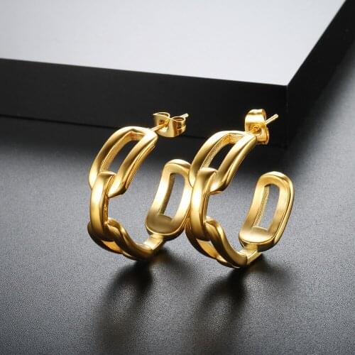 Luxury Stainless Steel Gold Color Women Stud Earrings Chain Link Shape Casting Earrings for Fashion Jewelry Gifts