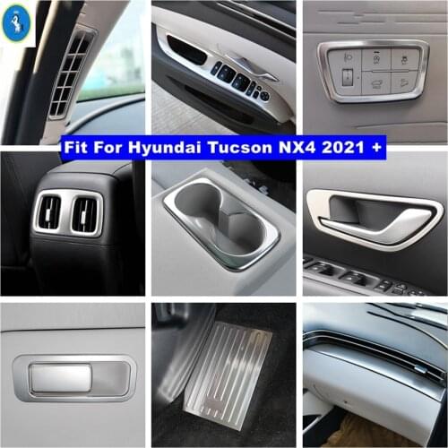 Silver Interior Refit Kit Door Lift Button Panel / Glove Storage Box / Rear Air AC Cover Trim For Hyundai Tucson NX4 2021 2022