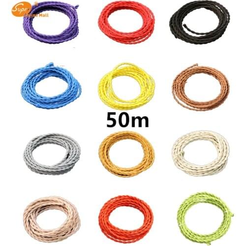 50m 2x0.75mm Vintage rope Wire Twisted Cable Retro Braided Electrical Wire Fabric Wire DIY Pendant Lamp Wire Lamp