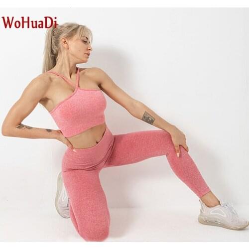 WOHUADI Sexy Cross Straps Seamless Sportswear Women Yoga Set Fitness Clothing Gym Running Workout Sports Bra+Leggings High Waist