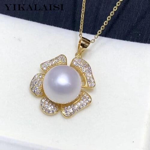 YIKALAISI 925 Sterling Silver Flower Pendants Jewelry For Women 12-13mm Oblate Natural Freshwater Pearl Pendants Necklaces