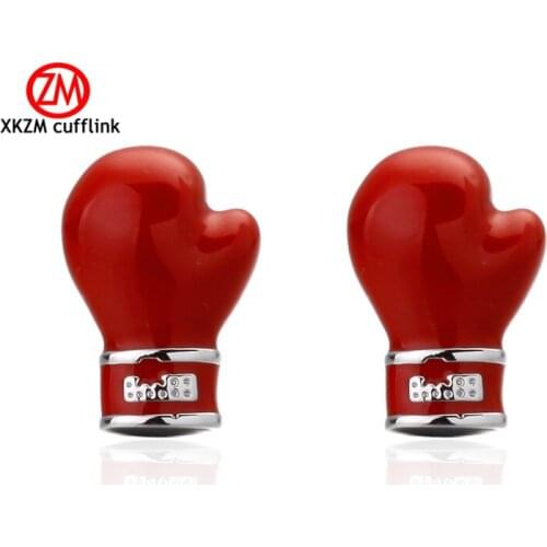 XKZM Jewelry Red boxing gloves Modeling Cufflinks for Mens High Quality Brand Enamel Animal Cufflink mosaic Crystal 2017 Newest