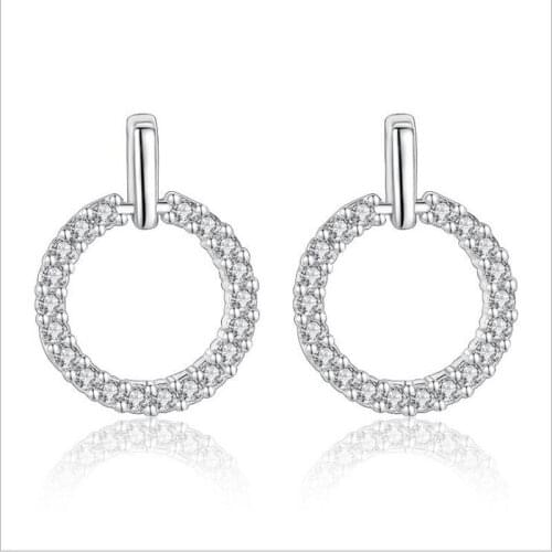 KOFSAC New Charm 925 Sterling Silver Stud Earrings For Women Luxury Crystal Exquisite CZ Round Earring Fine Jewelry Gifts Bijoux
