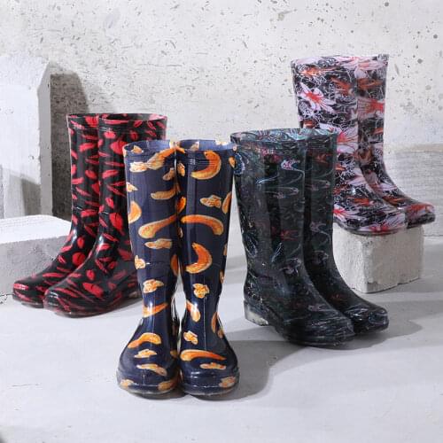Comemore Rainboots Women High-Top Boots Non-slip Waterproof Shoes For Rain 2021 New Rain Boots Fashion Print Women PVC Boots 41