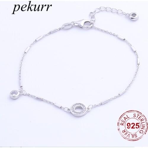Pekurr 100% 925 Sterling Silver CZ Small Round Circle Hoop Bracelet For Women Wedding Bangle Fashion Jewelry Gift