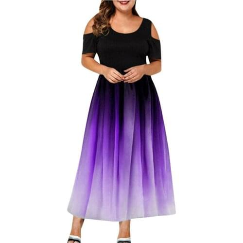 Oversize Women Party Dress Short Sleeve Slim Sexy Gradient Color Expose Shoulder X-Long Big Swing Dresses Plus Size 6XL KW235