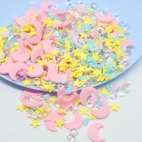 100g Mix Crystal Moon Star Flower Slices Polymer Clay Sprinkles for Crafts Slime Filler DIY Tiny Cute Klei Particles Accessories