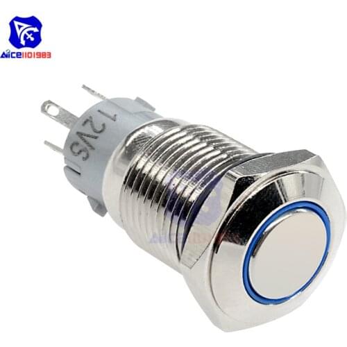 12V 16mm DIY Auto Push Power Button LED Angel Eye Push-Buttons Metal
