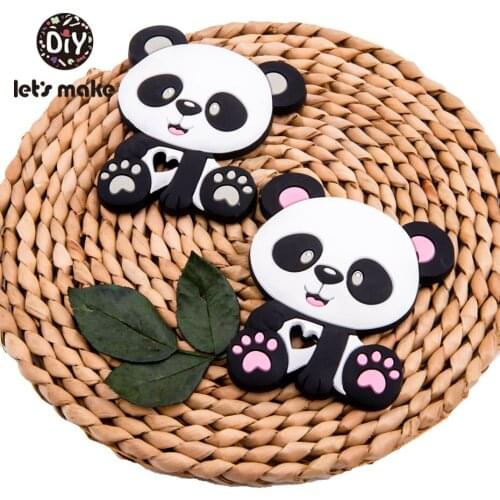 Lets Make 5pc Animal Panda Shaped Silicone Teether Baby Diy Necklace Accessories Food Grade Tiny Rod Baby Shower Gifts