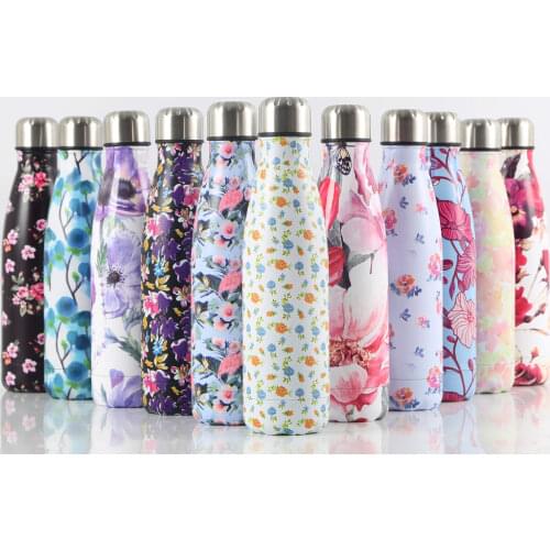 500ml Plants Printed Double Wall Insulated Vacuum Flask Stainless Steel Thermos Sport Water Bottles For Girls Coffee Tumbler Mug
