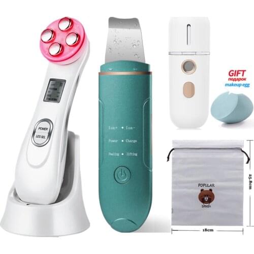 New Ultrasonic Skin Scrubber Facial Cleansing Peeling Machine Blackhead Remover Pore Cleaner EMS LED Anti Aging Facial Massager