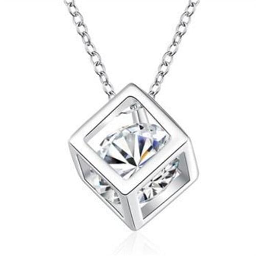 Exempt postage certified hit 925 sterling silver necklace creative character cubes zircon silver chain ball