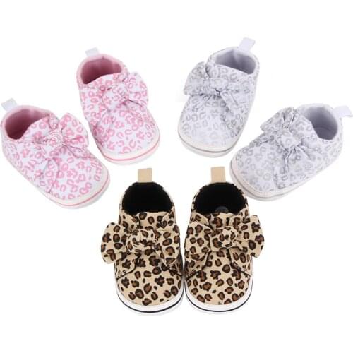 Baby Newborn Girls Leopard Print First Walker Shoes Infant Toddler Bow Knot Casual Soft Cotton Flat Sole Prewalker Shoes 0-18M