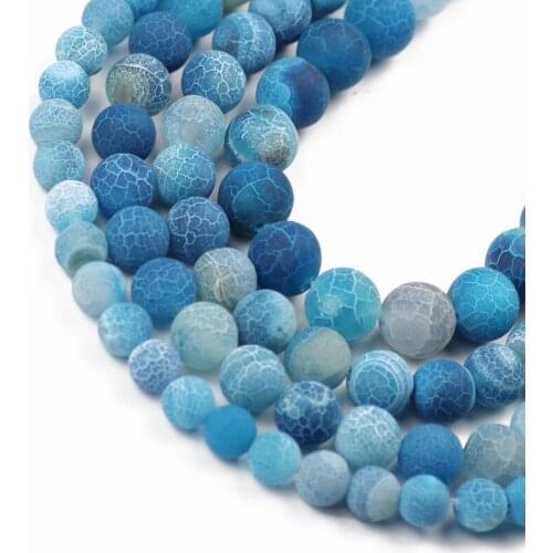 Natural Stone Blue Frost Cracked Bead Dream Fire Dragon Veins Agates 6/8/10/12M Loose Beads for Jewelry Making DIY Bracelets