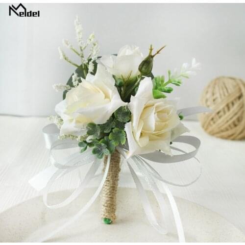 Meldel Boutonniere Wedding Corsage Bracelet Bridesmaids White Groom Boutonniere Flowers Wedding Corsages and Boutonnieres Brooch